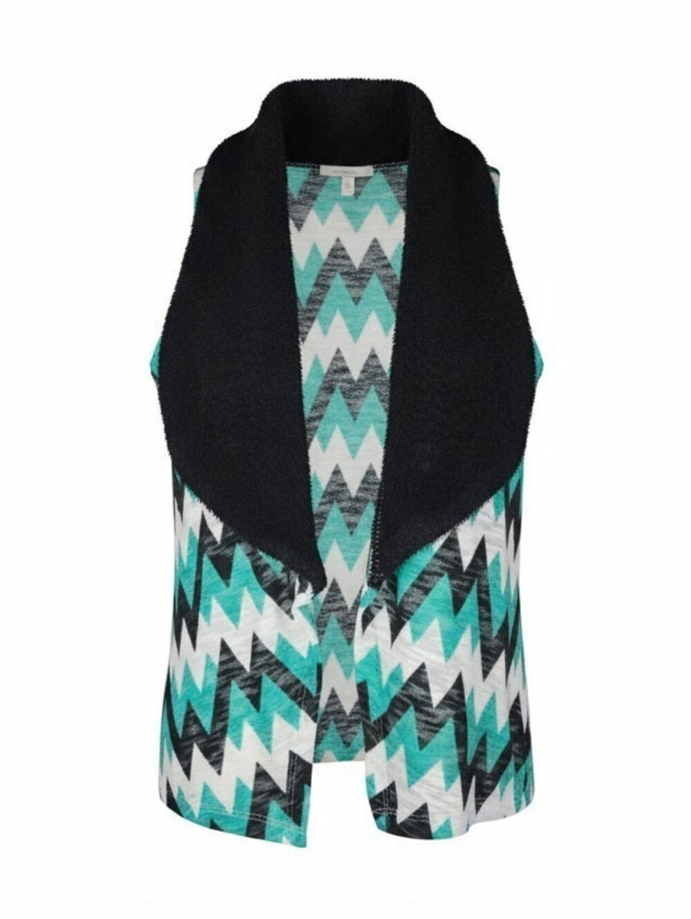 Draped Vest Teal Black White Chevron w/ Sherpa Collar Boho Indie Sleaze Retro, L